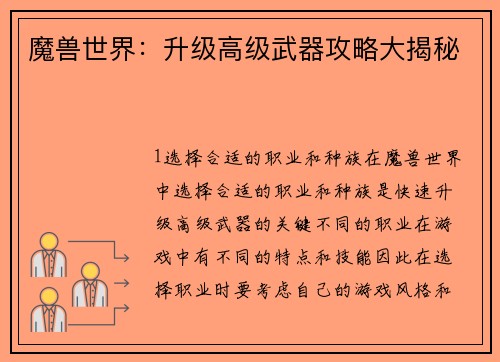 魔兽世界：升级高级武器攻略大揭秘